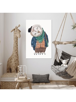 SML Tablo Siyah Şapkalı Baykuş Çizgi Film Karakteri Çocuk Odası Dekor Kanvas Tablo