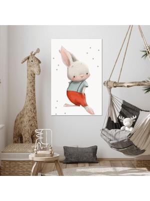 SML Tablo Kırmızı Elbiseli Tavşan Çizgi Film Karakteri Çocuk Odası Dekor Kanvas Tablo