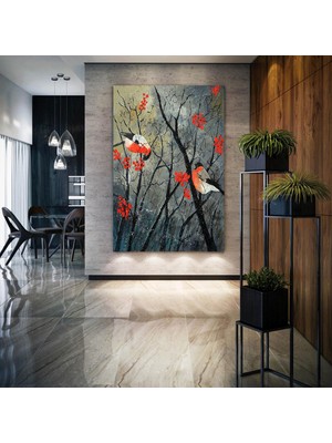 SML Tablo Ağaç Dalına Konmuş Kuşlar Soyut Sanat Manzara Doğa Hayvan Dekor Kanvas Tablo