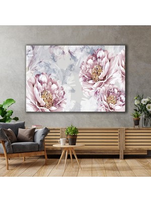 SML Tablo Pembe Beyaz Yapraklı Çiçekler Bahar Doğa Manzara Pastel Tonlar Dekor Kanvas Tablo