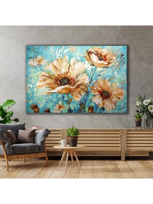 SML Tablo Soyut Çiçek Yaprakları Açmış Krem Kahve Rengidoğa Manzara Kanvas Tablo