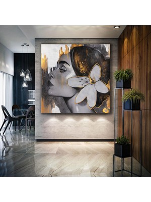 SML Tablo Altın Damlalar Çiçek Küpeli Kadın Soyut Sanat Manken Yoga Kanvas Tablo