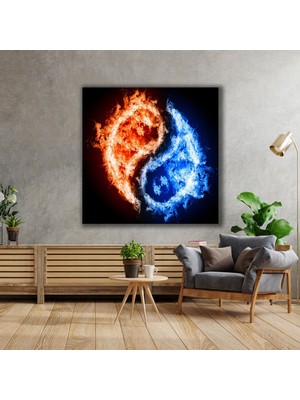 SML Tablo Ateş Ve Su Ying Yang Eşitlik Zıtlık Güç Kanvas Tablo