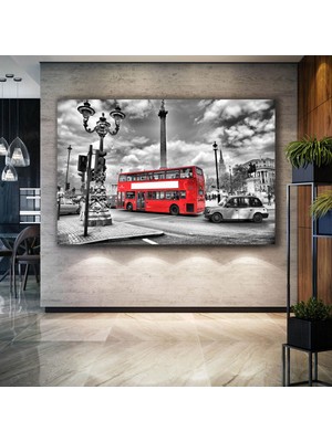 SML Tablo Kırmızı Otobüs Retro Şehir Manzara Dekor Gezi Kanvas Tablo