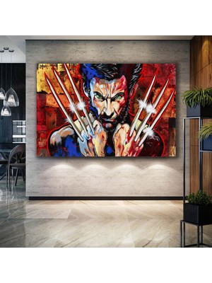 SML Tablo Kızgın Bakışlı Hugh Jackman Wolverine Art Xman Film Kanvas Tablo