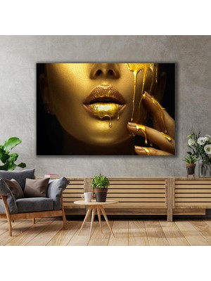 SML Tablo Gold Makyaj Altın Damlaları Kadın Woman Kuaför Dekor Kanvas Tablo