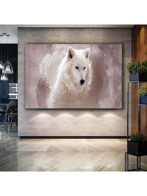 SML Tablo Beyaz Kurt Asalet Vahşi Doğa Hayvan Wolf Kanvas Tablo