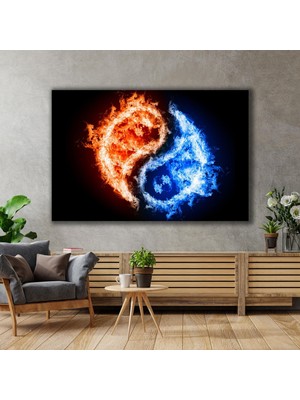 SML Tablo Ateş ve Su Ying Yang Eşitlik Zıtlık Güç Kanvas Tablo