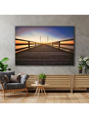 SML Tablo İskele Üzerinde Gün Batımı Güneş Doğa Manzara Sahil Deniz Kanvas Tablo
