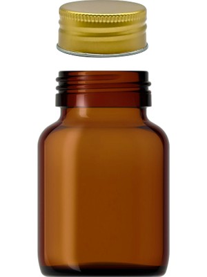 Afracam 140 cc Amber Tablet Şişesi Kahverengi 140 ml Cam Hap Şişesi Metal Gold Kapaklı 1 Adet