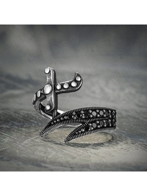 Takılingo 925 Ayar Gümüş Zirkon Taşlı Zülfikar Kılıç Tasarım Erkek Yüzük