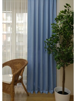 Evdepo Home Taç Açık Mavi Petek Kadife Dokulu Fon Perde, 1/3 Sık Pile, 50 x 270 cm