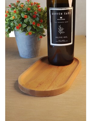 Oval Doğal Ahşap Yağdanlık Yağlık Altlık Stand