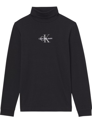 Calvin Klein Bisiklet Yaka Baskılı Siyah Erkek T-Shirt J30J321701-BEH_MONOLOGO Roll Neck T