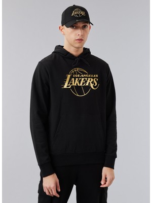 New Era Kapüşon Yaka Siyah Erkek Sweatshirt 60284705NBA Foil Print Hoody Loslak