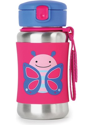 Skip Hop Zoo Paslanmaz Çelik Pipetli Suluk 350 ml Renkli Kelebek Tasarımı ile Çocuklar İçin