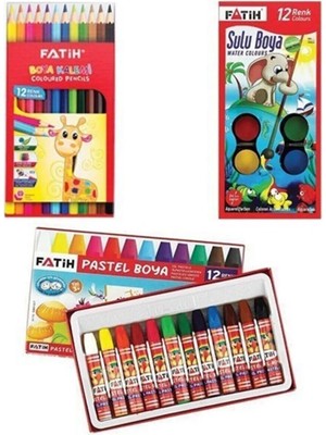 Fatih 12'li Kuruboya + Suluboya + Pastel Boya Seti
