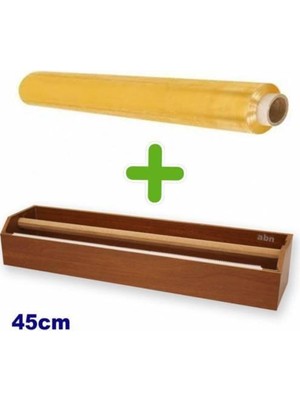 Geniş Tip 45CM Ahşap Streç Kesim Standı+1 Rulo 300M Uzun Boy 45CM Gıda Streci Hediye,gıda Koruma Set