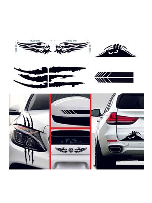 EMD Oto Sticker Mega 4lü Paket Dikiz, Kanat, Monster Pençe, Bagaj Sticker