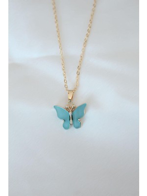Clariss Gold Kaplama Turkuaz Renk Sedefli Kelebek Kolye