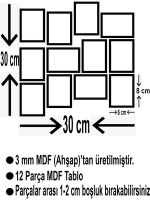 Astak Hayvanlar 12 Parça Mdf (Ahşap) Tablo Ofis Boyu 30 x 30 cm cm