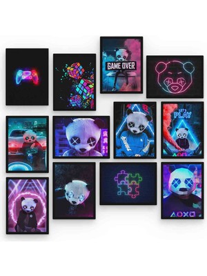 Astak Neon Panda 12 Parça Mdf (Ahşap) Tablo Ofis Boyu 30 x 30 cm cm