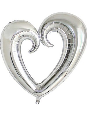 Rönesans Parti Gümüş Kalp Folyo Balon Ortası Boş 40 Inç 100 cm