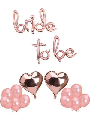 Rönesans Parti Bride To Be Imza Folyo Balon 10 Adet Rose Gold Balon 2 Adet 16 Inc Kalp Folyo Balon