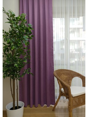 Evdepo Home Taç Eflatun Petek Kadife Dokulu Fon Perde, Pilesiz Düz Dikim Ekstrafor Büzgü, 80 x 240 cm