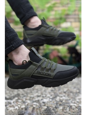 Riccon Unisex Sneaker Haki Siyah Renkli Kısa Topuklu Ortapedik İç Taban 0012072