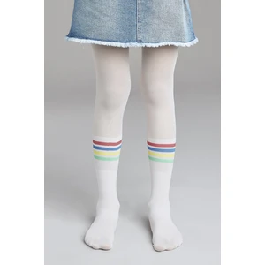 Beyaz Kız Çocuk Renkli Şeritli Külotlu Çorap