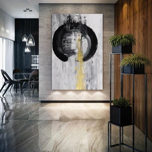 SML Tablo Yuvarlak Çember İçinde Altın Çizgi Dokusal Abstract Modern Sanat Kanvas Tablo