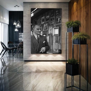 SML Tablo Mustafa Kemal Atatürk Elinde Sigarasıyla Karizma Adam Türk Kanvas Tablo
