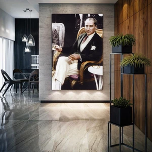 SML Tablo Mustafa Kemal Atatürk Kahve İçerken Karizma Türk Kanvas Tablo