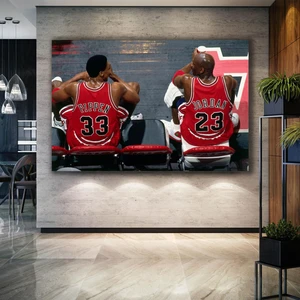 SML Tablo Michael Jordan Ve Pıppen Chicago Bulls Basketbol Nba Kırmızı Forma Kanvas Tablo