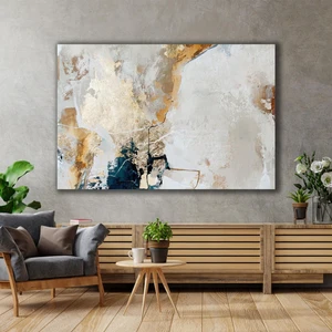 SML Tablo Soyut Sanat Altın Dokular Mavi Turkuaz Krem Tekstüre Modern Sanat Kanvas Tablo
