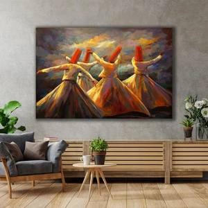 SML Tablo Semazen Gösteri Mevlana Yağlı Boya Efektli Dekor Kanvas Tablo