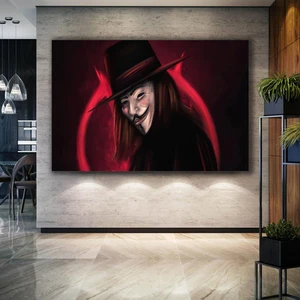 SML Tablo V For Vendetta Film Siyah Şapkalı Maskeli Adam Adalet Kanvas Tablo