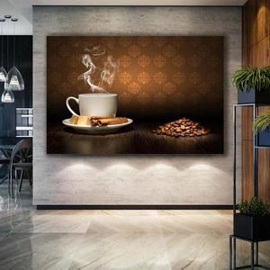 SML Tablo Dumanı Tüten Kahve Tarçın ve Kahve Çekirdekleri Mutfak Dekor Kanvas Tablo