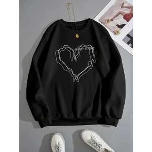 Kadın Çizgili Kalp Baskılı Oversize Sweatshirt