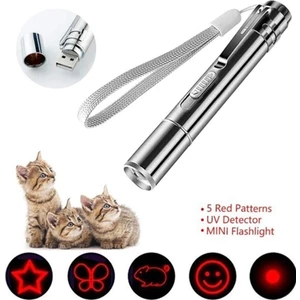 Metal USB Şarjlı Uv Işık ve Figürlü Kedi Lazeri