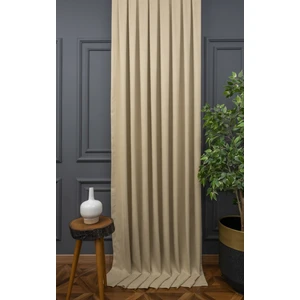 Bej Petek Kadife Dokulu Fon Perde, 1/3 Sık Pile, 50 x 240 cm