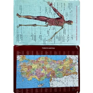 2'li Puzzle Set Türkiye Haritası 50 Parça ve Insan Anatomisi 60 Parça