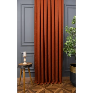 Kiremit Petek Kadife Dokulu Fon Perde, 1/3 Sık Pile, 70 x 260 cm