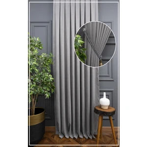 Gri Petek Kadife Dokulu Fon Perde, 1/2 Seyrek Pile, 60 x 260 cm