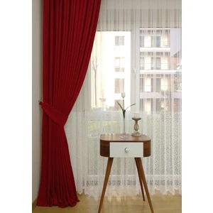 Kırmızı Petek Kadife Dokulu Fon Perde, Pilesiz Düz Dikim Ekstrafor Büzgü, 80 x 250 cm