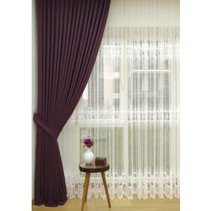 Mürdüm Petek Kadife Dokulu Fon Perde, 1/2 Seyrek Pile, 50 x 270 cm