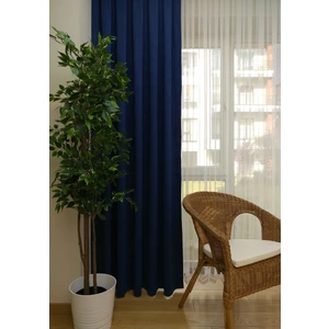 Lacivert Petek Kadife Dokulu Fon Perde, 1/2 Seyrek Pile, 50 x 270 cm