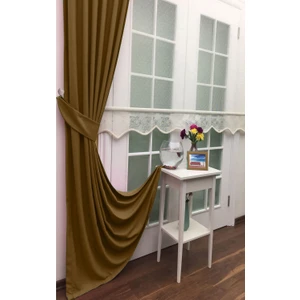 Evdepo Home Taç Deve Tüyü Petek Kadife Dokulu Fon Perde, Pilesiz Düz Dikim Ekstrafor Büzgü, 80 x 260 cm