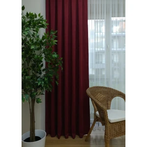 Bordo Petek Kadife Dokulu Fon Perde, 1/2 Seyrek Pile, 220 x 270 cm